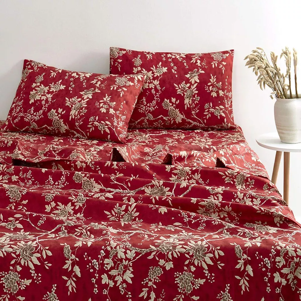 red-floral-sheet-set-vintage-flowers-pattern-printed-soft-microfiber-beddi '- Red Floral Sheet Set, Vintage Flowers Pattern Printed, Soft Microfiber Beddi