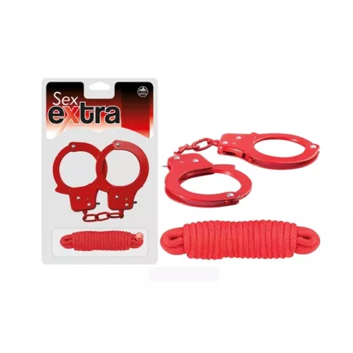 sex-extra-metal-cuffs-love-rope-red SEX EXTRA - METAL CUFFS & LOVE ROPE RED