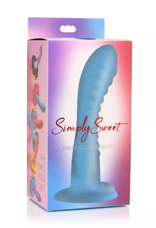 simply-sweet-7-ribbed-silicone-dildo-blue SIMPLY SWEET 7" RIBBED SILICONE DILDO BLUE