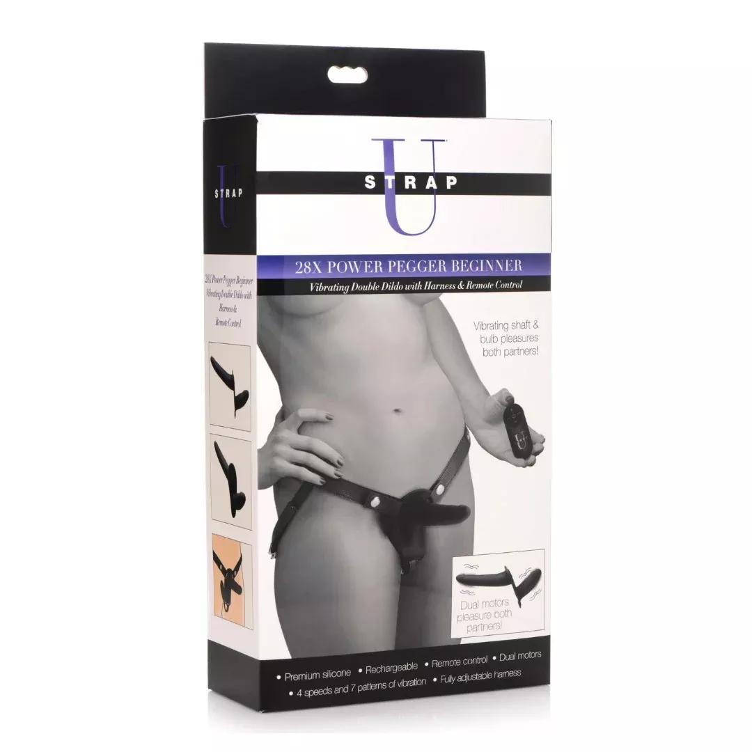 strapu-28x-power-pegger-beginner-double-dildo-w-harness-remote StrapU 28X Power Pegger Beginner Double Dildo w- Harness & Remote