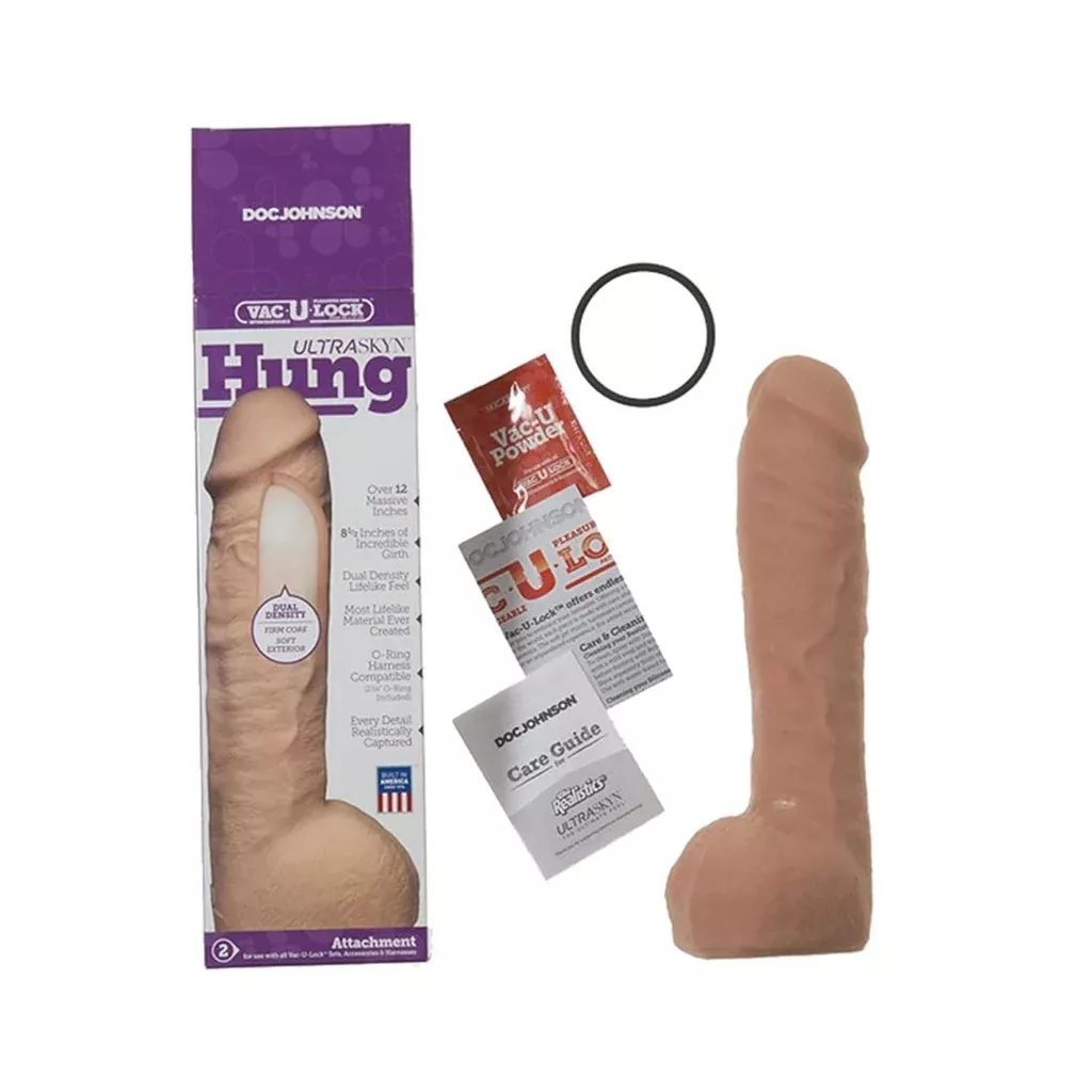 Vac-U-Lock - Hung - Made Of Ultraskyn - 12 Inch Dildo With Massive 8.5 Inches Girth - F-Machine And Harness Compatible - Chocolate