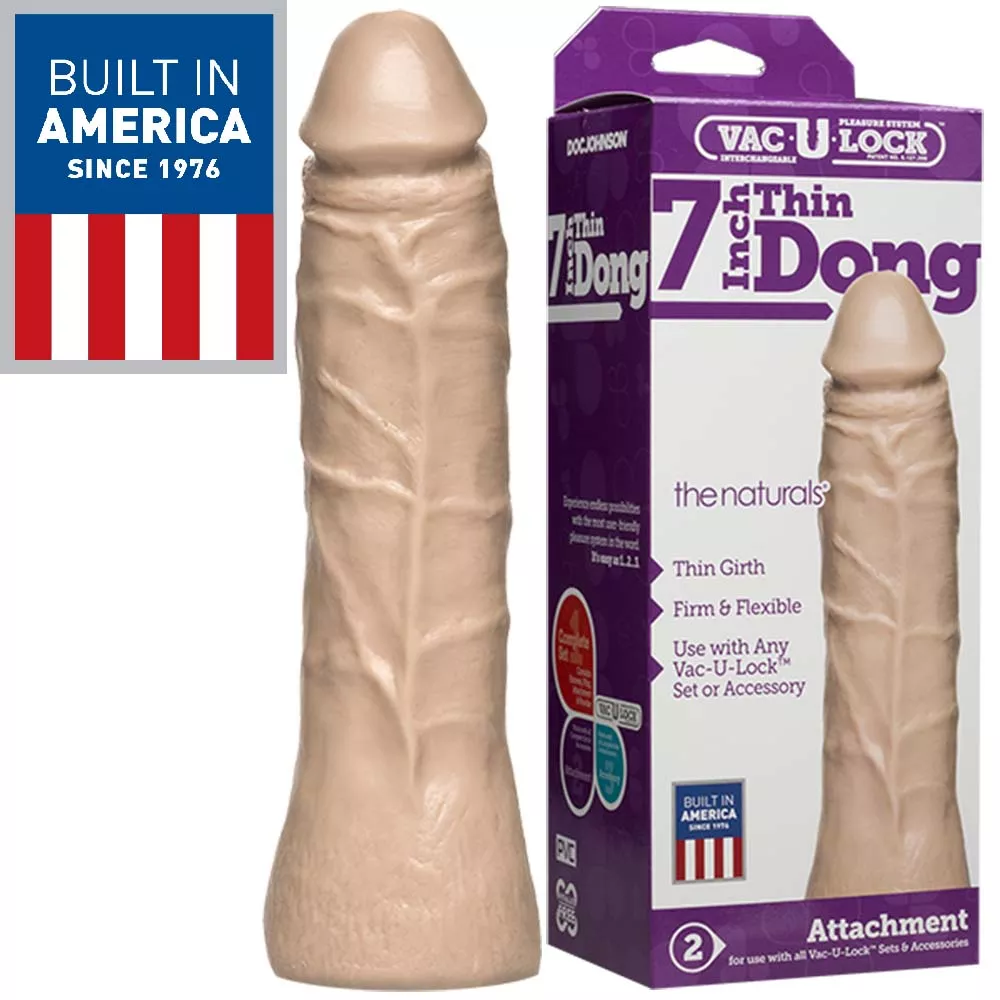 Vac U Lock O-Ring Harness Compatible Thin Natural Realistic Dildo 7 Inch – Flesh