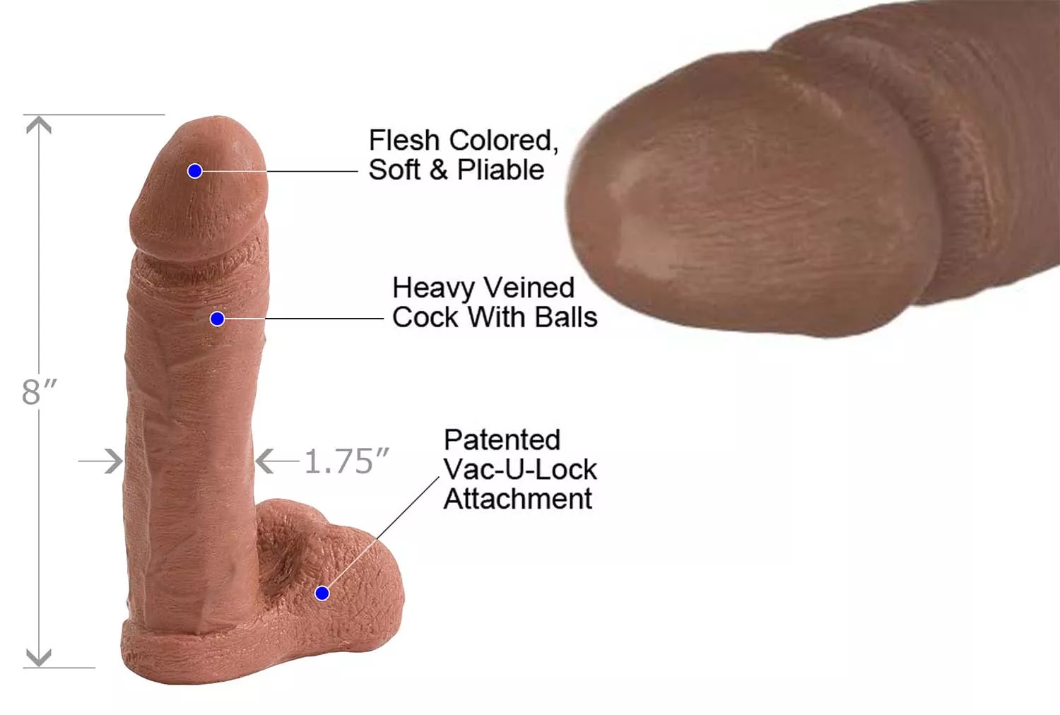 Vac U Lock Realistic Dildo 8 Inch Mulatto
