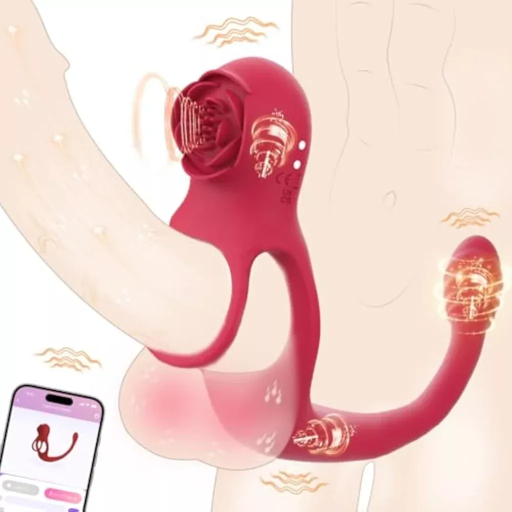 vibrating-cock-ring-rose-sex-toys-men-penis-ring-app-control-vibrator-with-vibra Vibrating Cock Ring Rose Sex Toys For Men, Penis Ring App Control Vibrator With Vibrating Butt Plug 10 Vibration Modes Couples Sex Toy Clit Stimulator Male Prostate Massager Adult Toys For Men Women