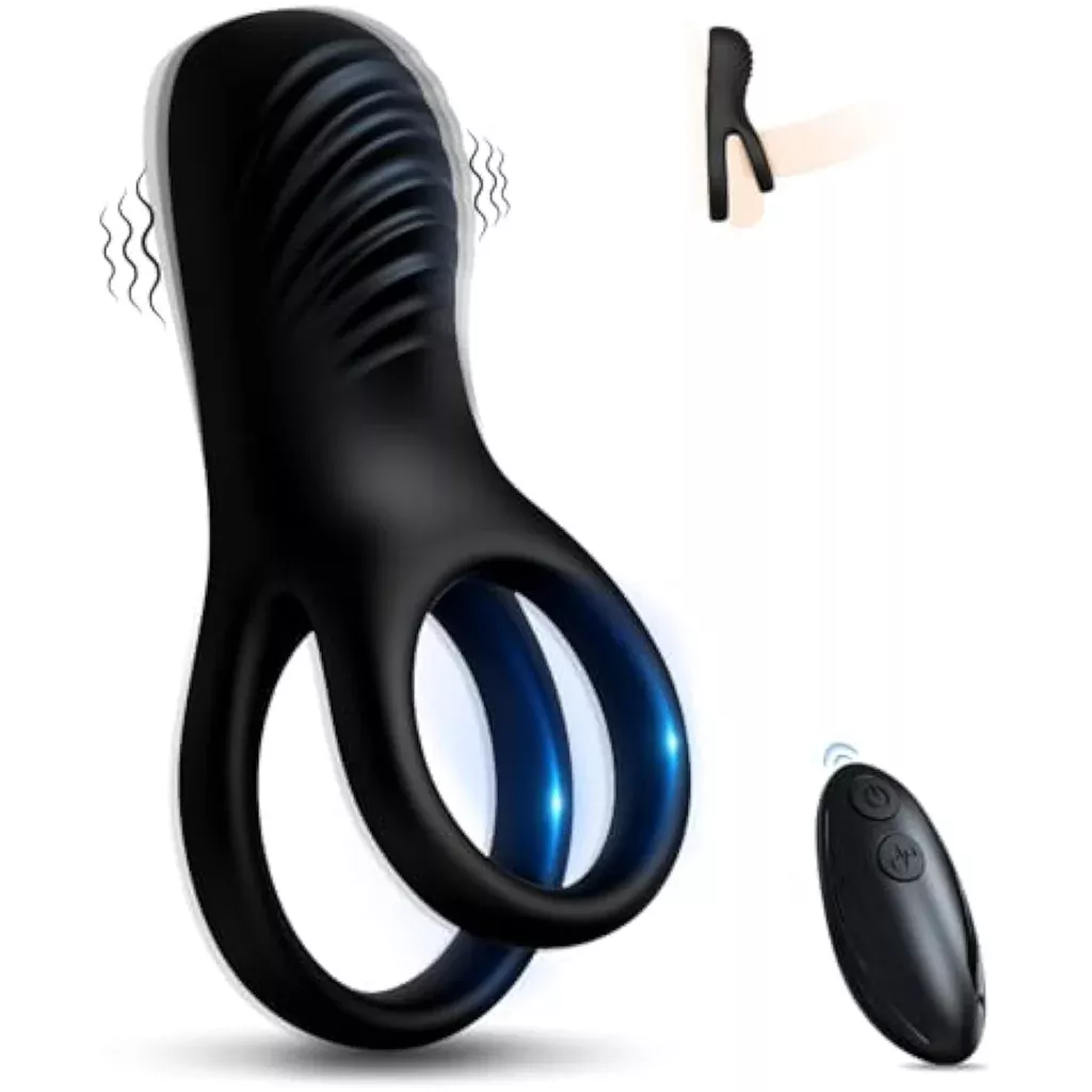 vibrating-cock-ring-with-clitoral-stimulator-silicone-penis-ring-vibrator-with-9 Vibrating Cock Ring With Clitoral Stimulator, Silicone Penis Ring Vibrator With 9 Vibration Modes, Rechargeable Adult Sex Toys & Games, Clit Vibrators For Men, Women, Couples, Black