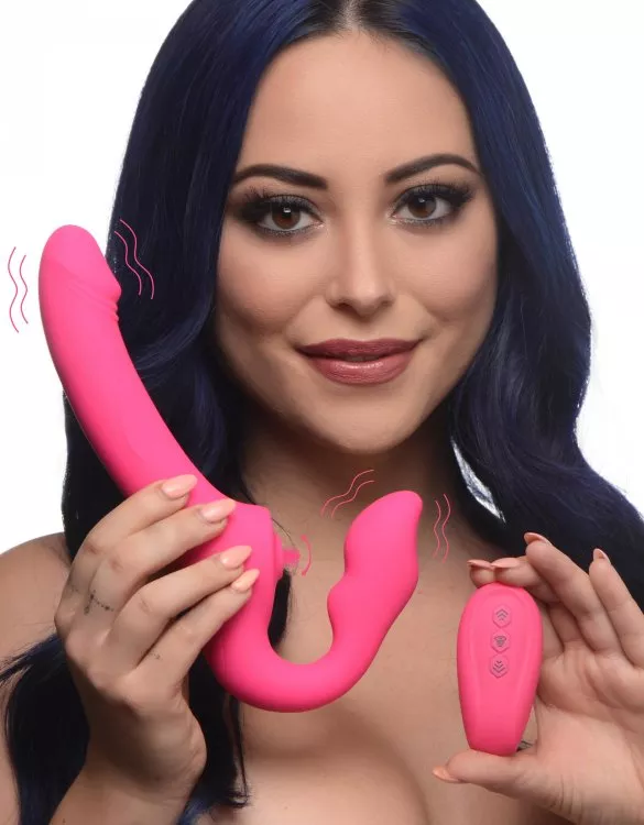 Vibrating Strapless Strap On w/ Remote Pink
