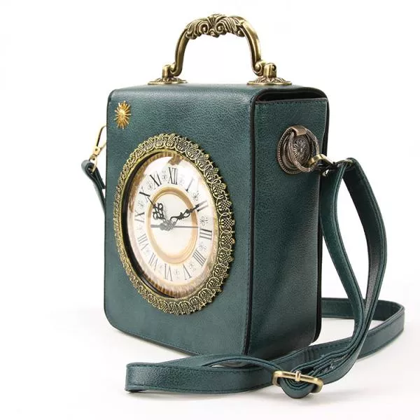 Vintage Clock Rectangle Shoulder Bag - Green