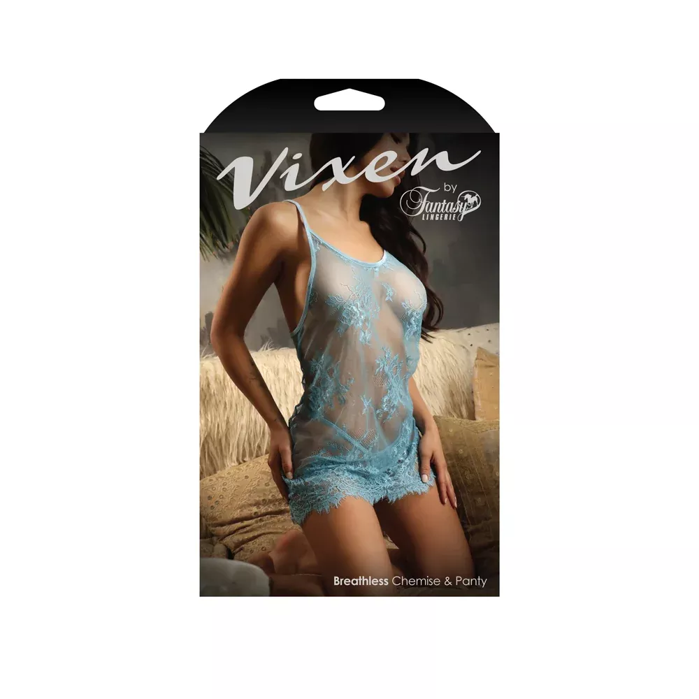 Vixen Breathless Lace Chemise & G-String Blue L XL