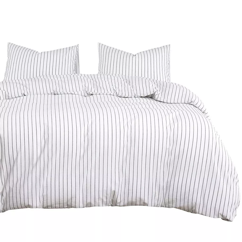 white-striped-duvet-cover-set-100-washed-cotton-bedding-black-vertical-ti '- White Striped Duvet Cover Set, 100% Washed Cotton Bedding, Black Vertical Ti