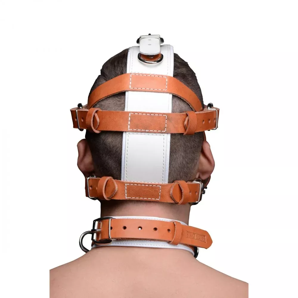 white-tan-hospital-style-leather-muzzle White and Tan Hospital Style Leather Muzzle